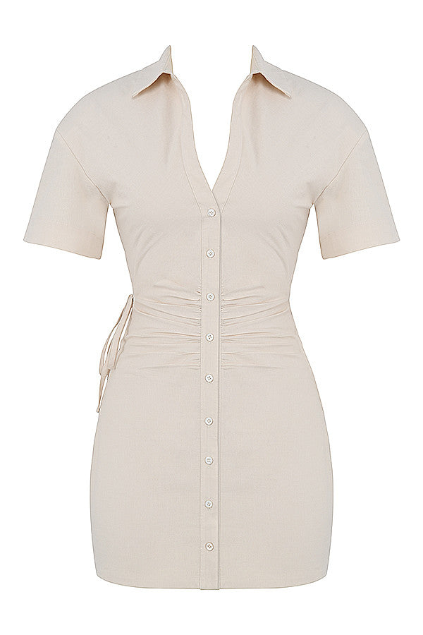 Mini vit skjortklänning med öppen rygg