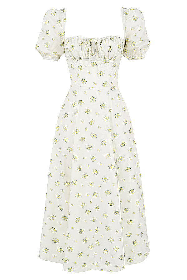 Medium sundress med blommiga puffärmar