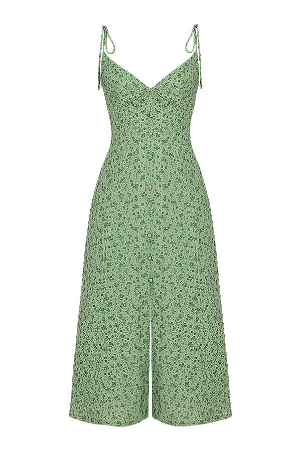 Tonal blommig långklänning med knappar