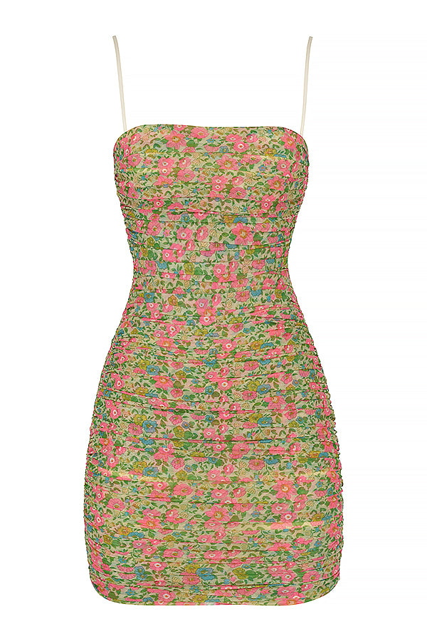 Vintage ljus miniklänning med blommönster