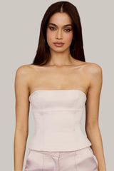 Axelbandslös satinkorsett med byxor med raka ben