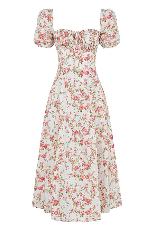 Medium sundress med blommiga puffärmar