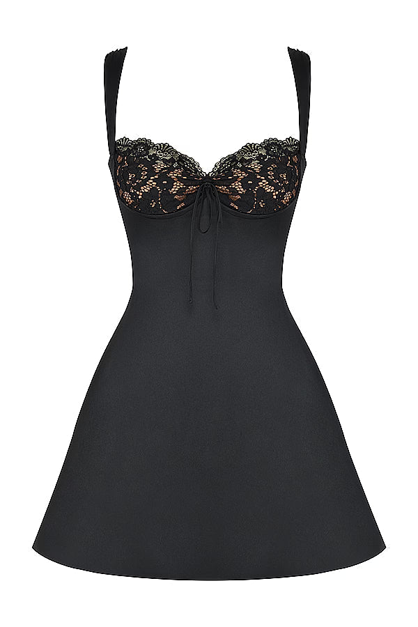 Black mini dress with lace details