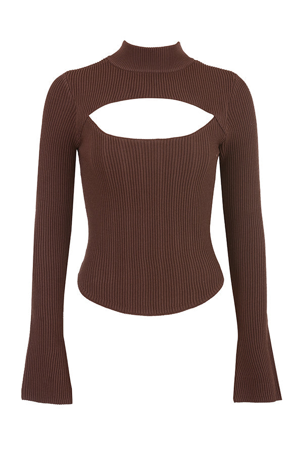 Brun stickad korsett med dragkedja i ryggen