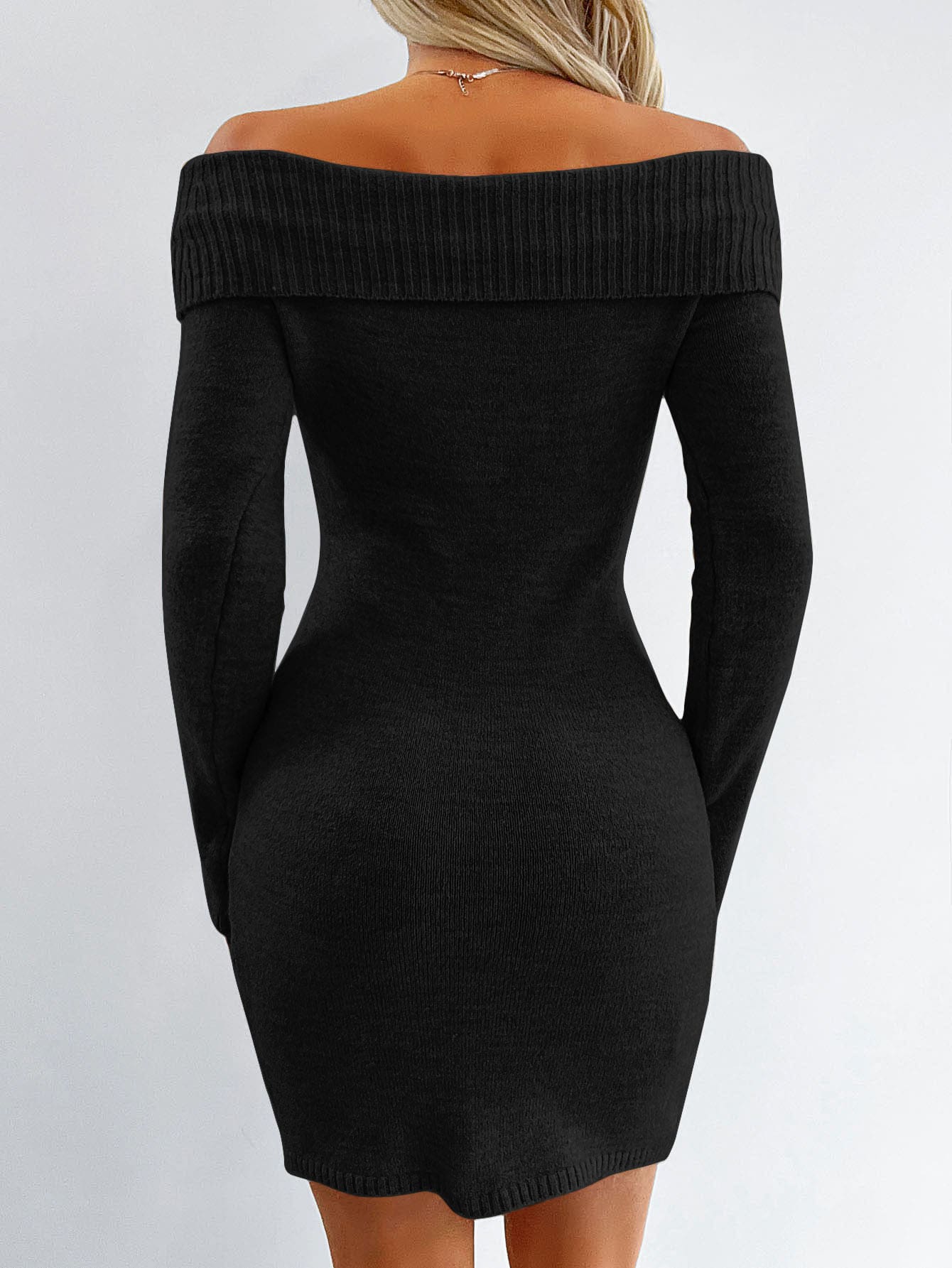 Black off-the-shoulder knit dress