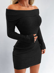 Black off-the-shoulder knit dress