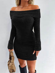 Black off-the-shoulder knit dress