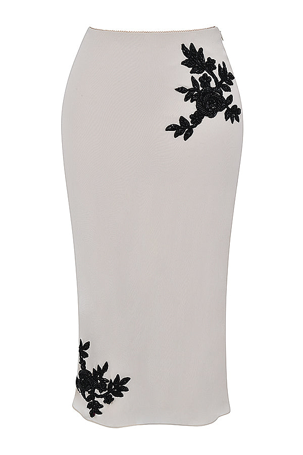 Champagne colored corset set with black lace details