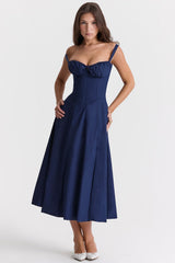 Dark blue corset midi dress