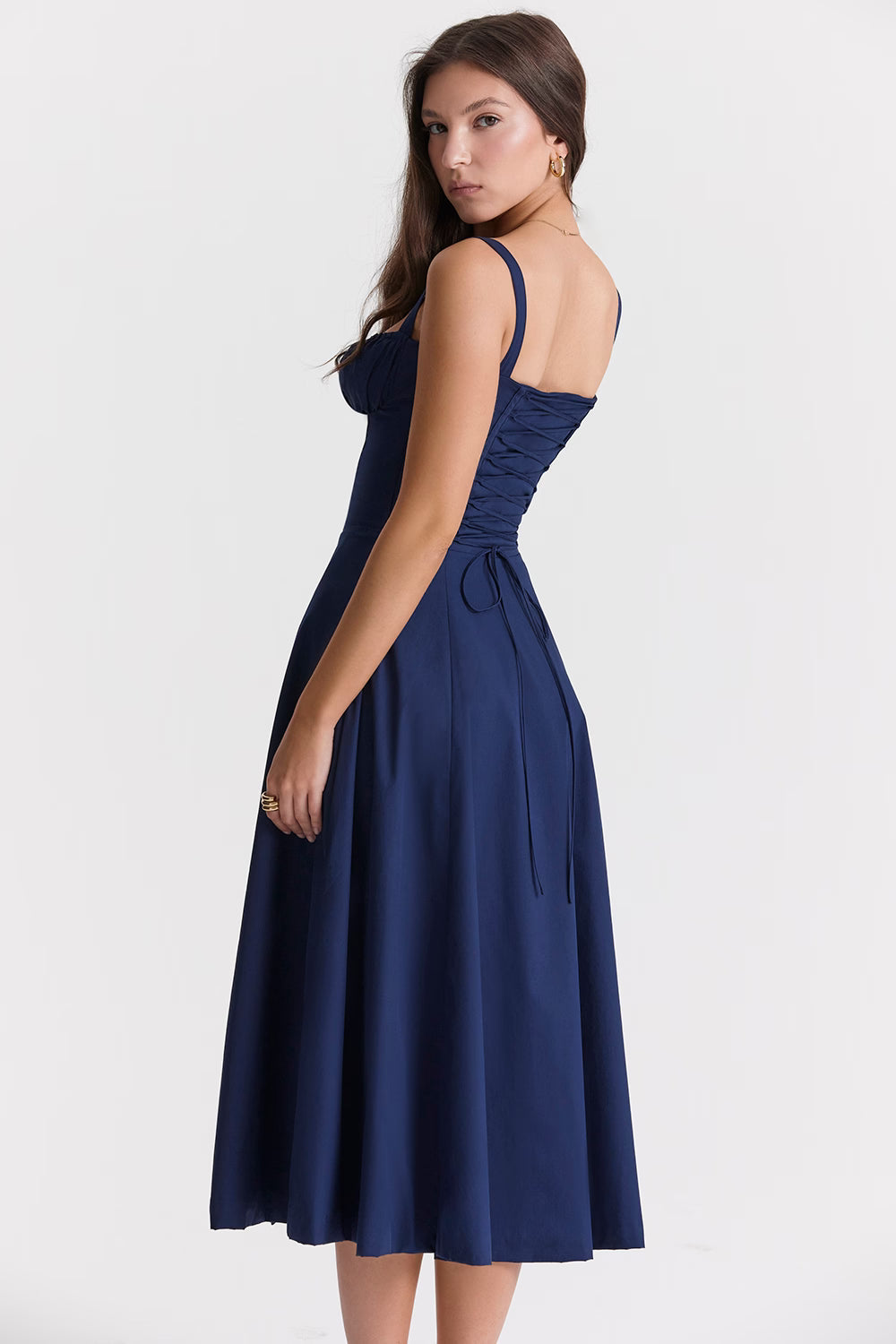 Dark blue corset midi dress