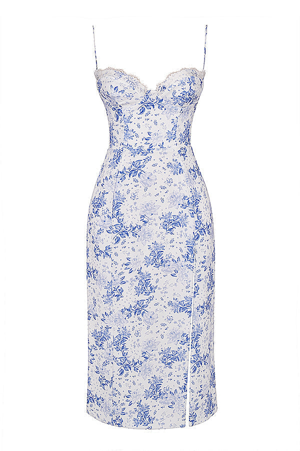 Tryck korsett midi solklänning