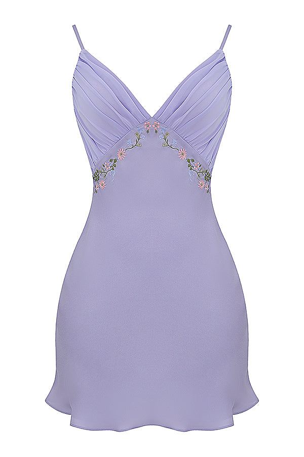 Lavendelbroderad miniklänning