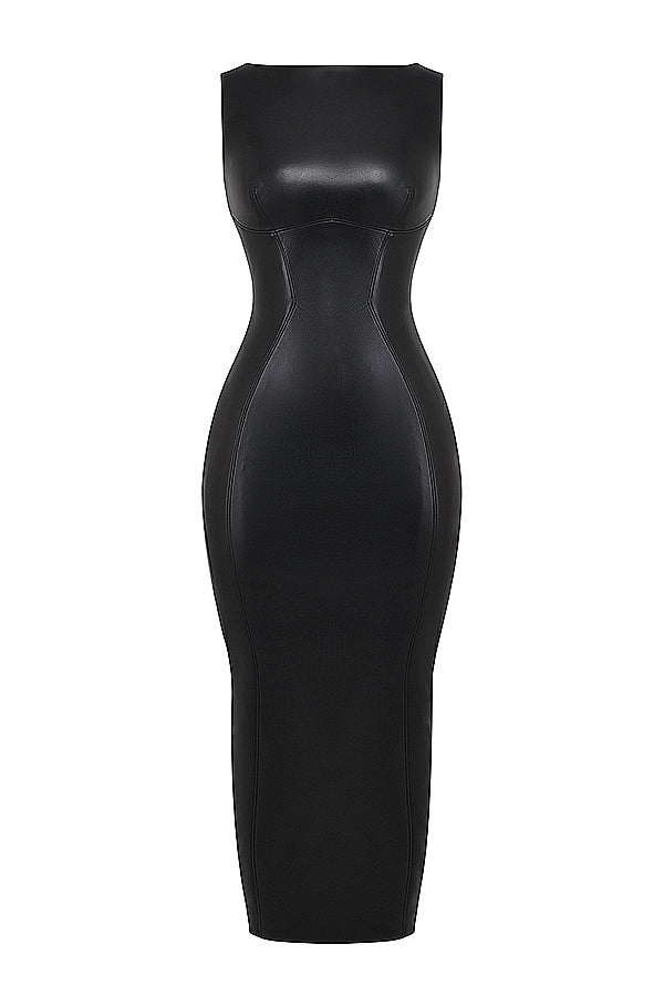 Långklänning i svart ekologiskt läder