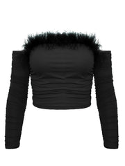 Långärmad off shoulder-topp med faux