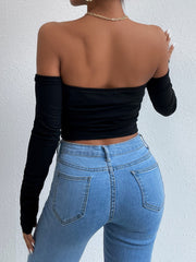 Långärmad off shoulder-topp med faux