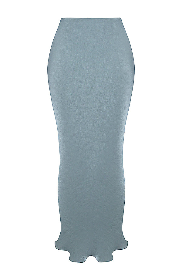 Djupblå dekorerad satinkorsett med kjol