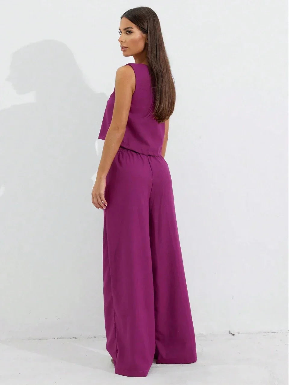 Sleeveless crop top and wide leg pants set