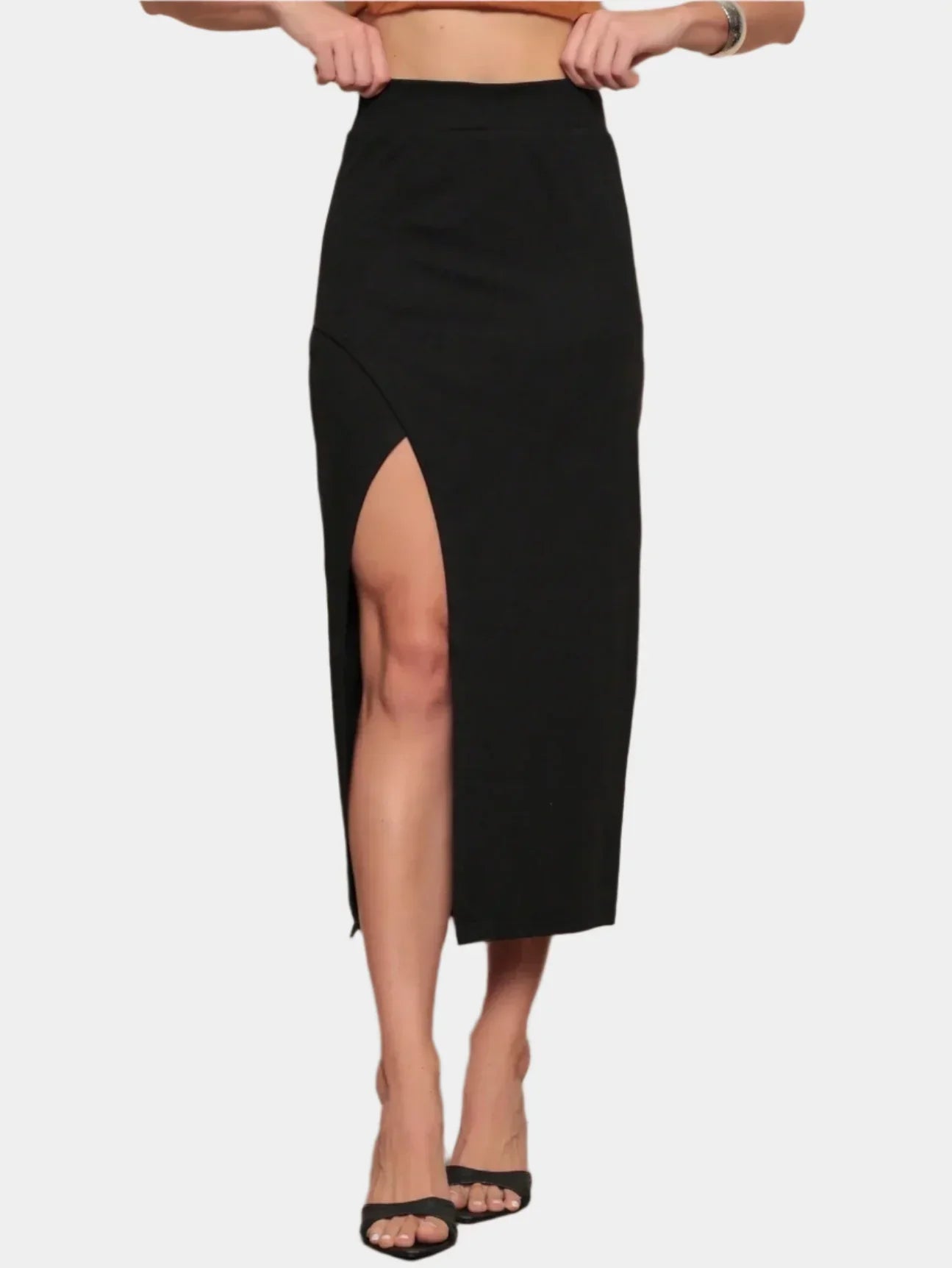 Black slit midi skirt