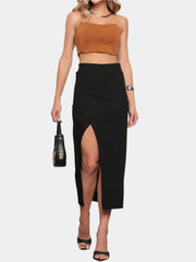 Black slit midi skirt