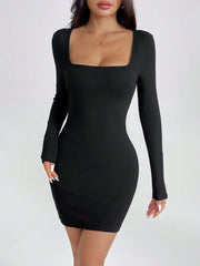 Long Sleeve Square Neck Bodycon Mini Dress