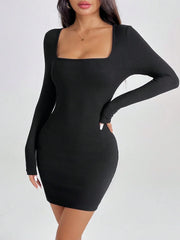 Long Sleeve Square Neck Bodycon Mini Dress