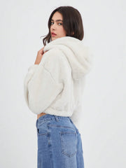 White plush short jacket