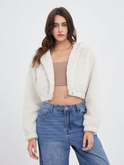 White plush short jacket