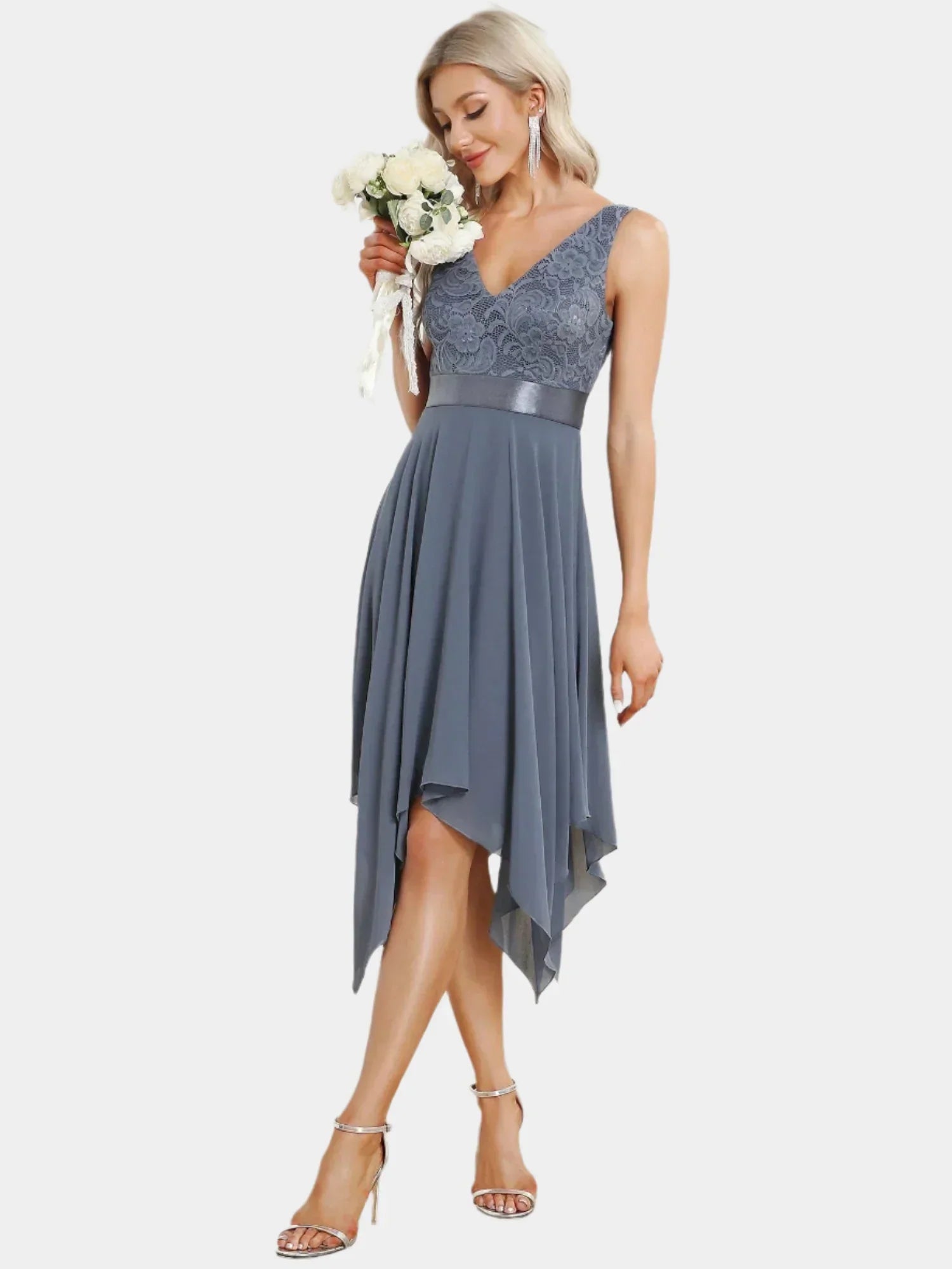 Gray asymmetrical dress with lace