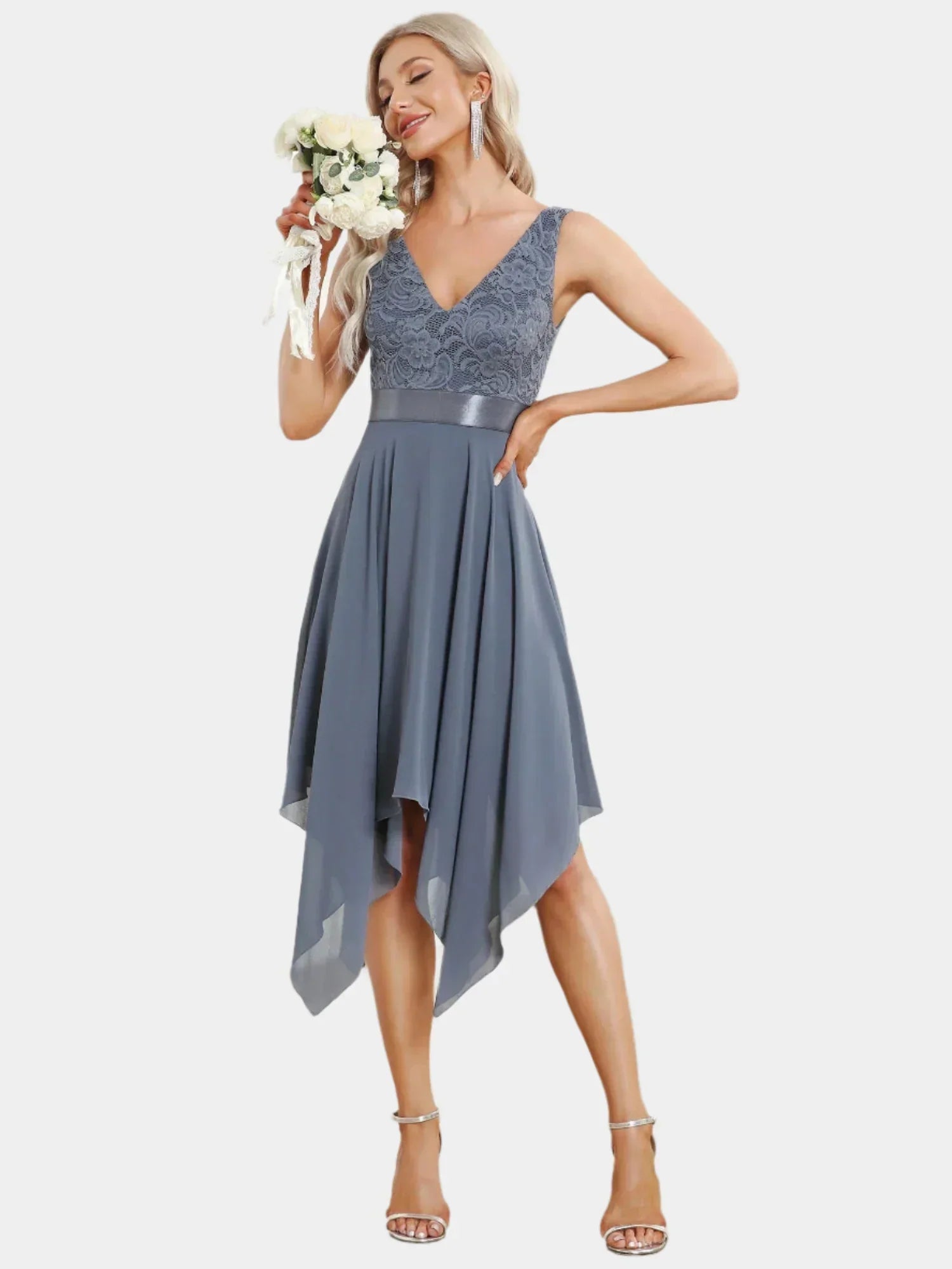 Gray asymmetrical dress with lace
