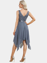 Gray asymmetrical dress with lace