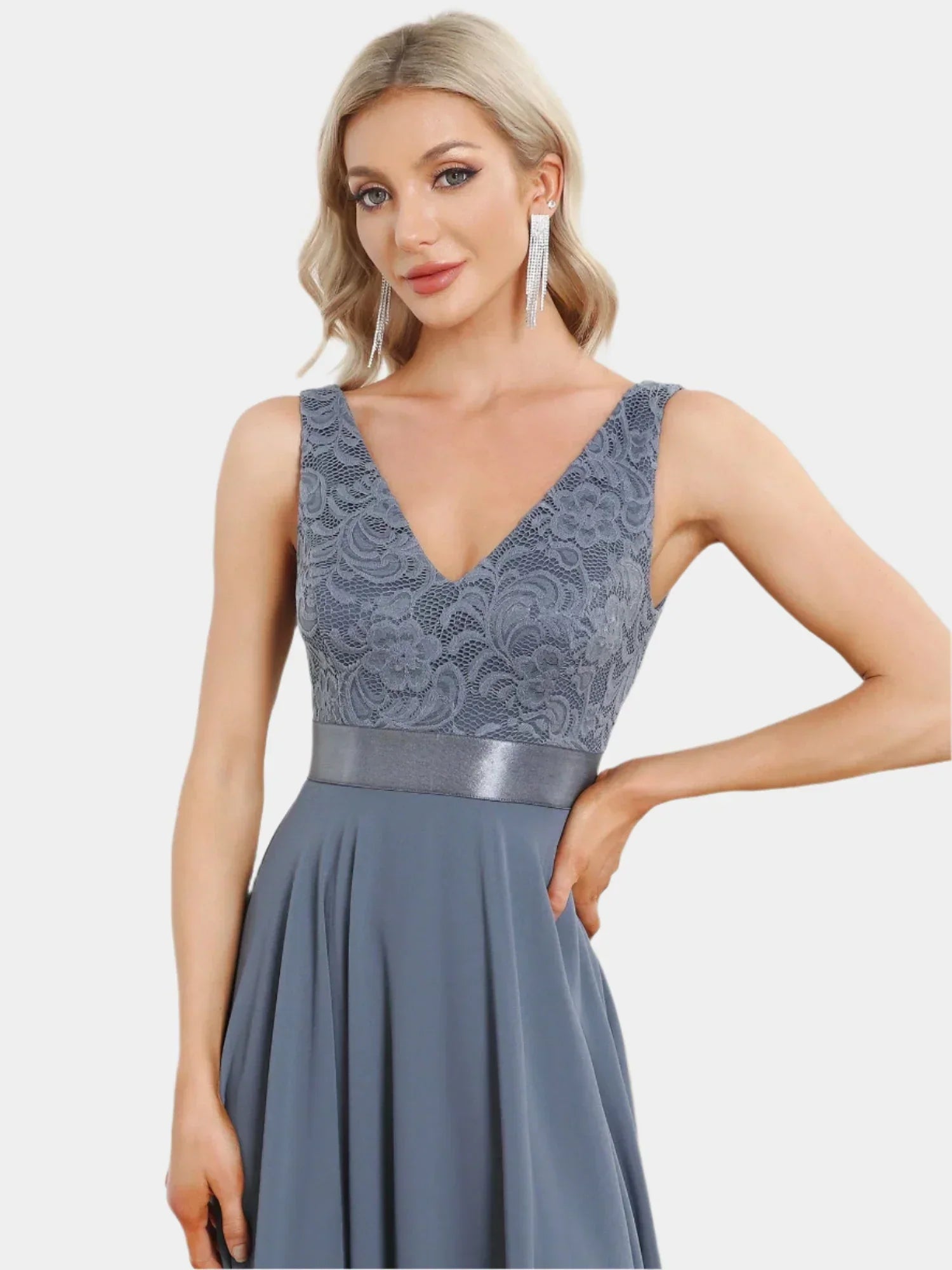 Gray asymmetrical dress with lace
