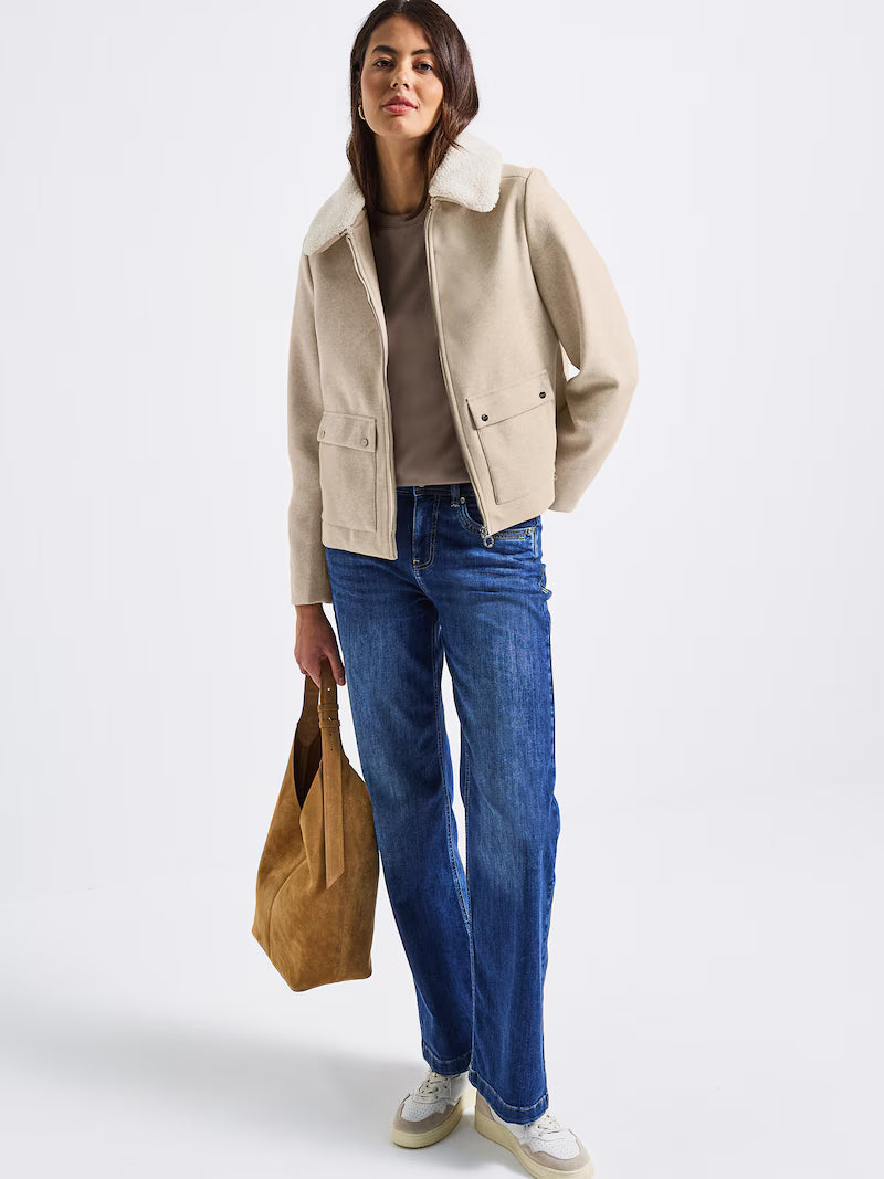 Beige short jacket with soft collar