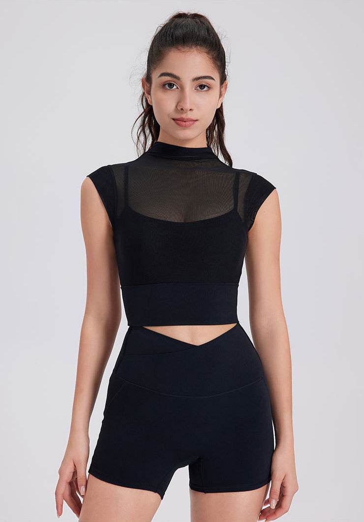 Short sleeve mesh crop top