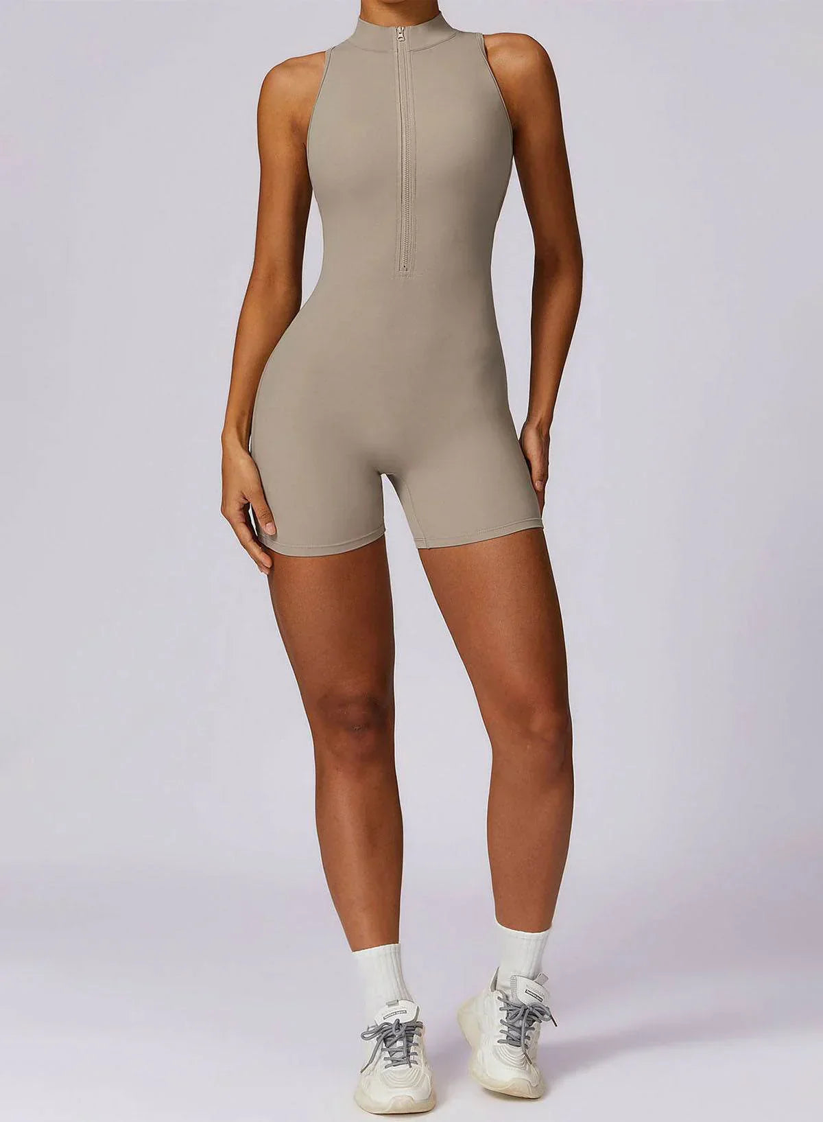 High-Neck Zip Playsuit with Short Legs