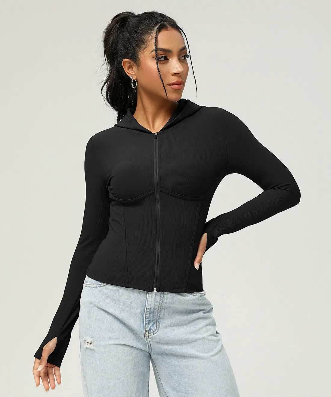 Ribbed hoodie with zip