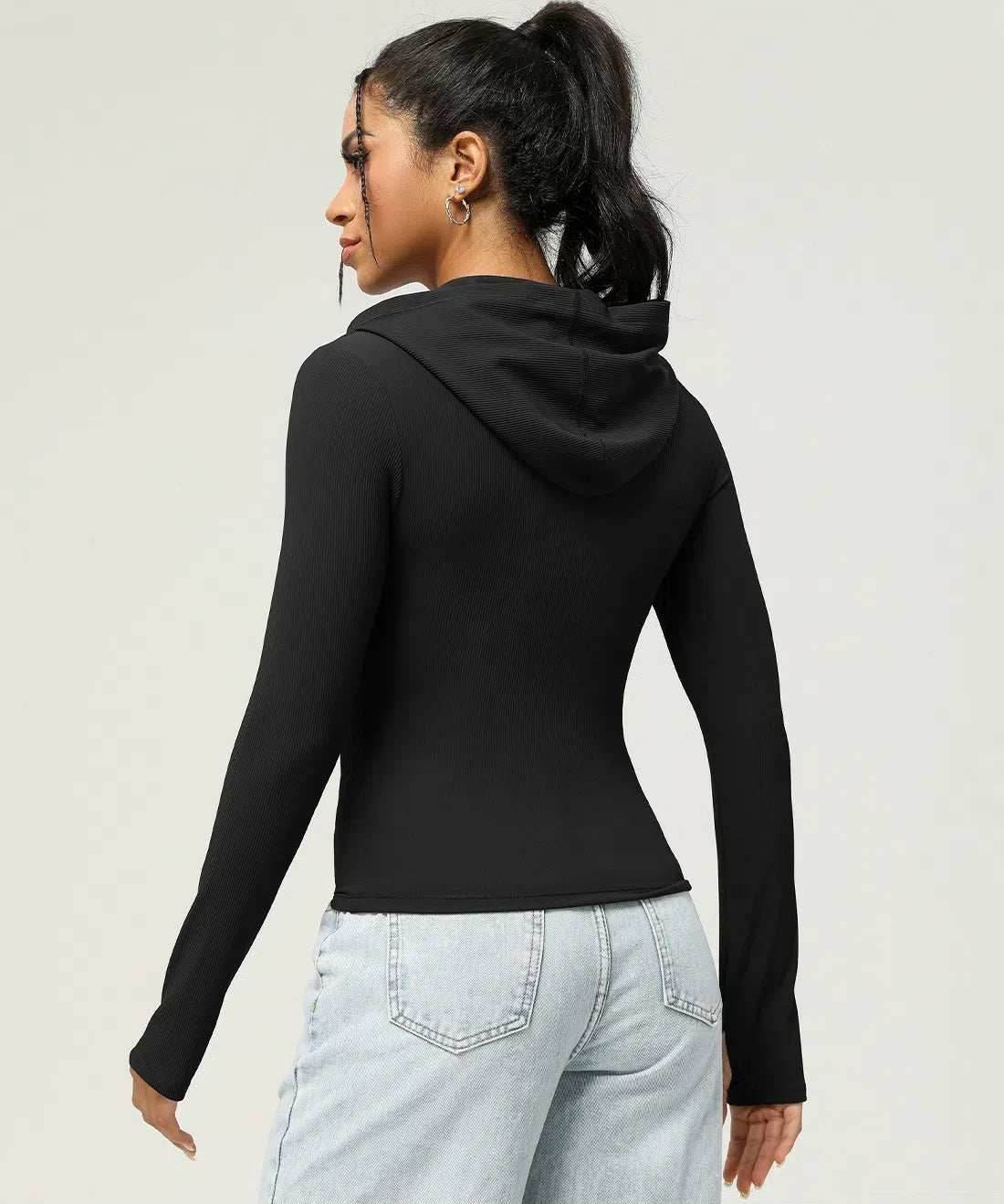 Ribbed hoodie with zip