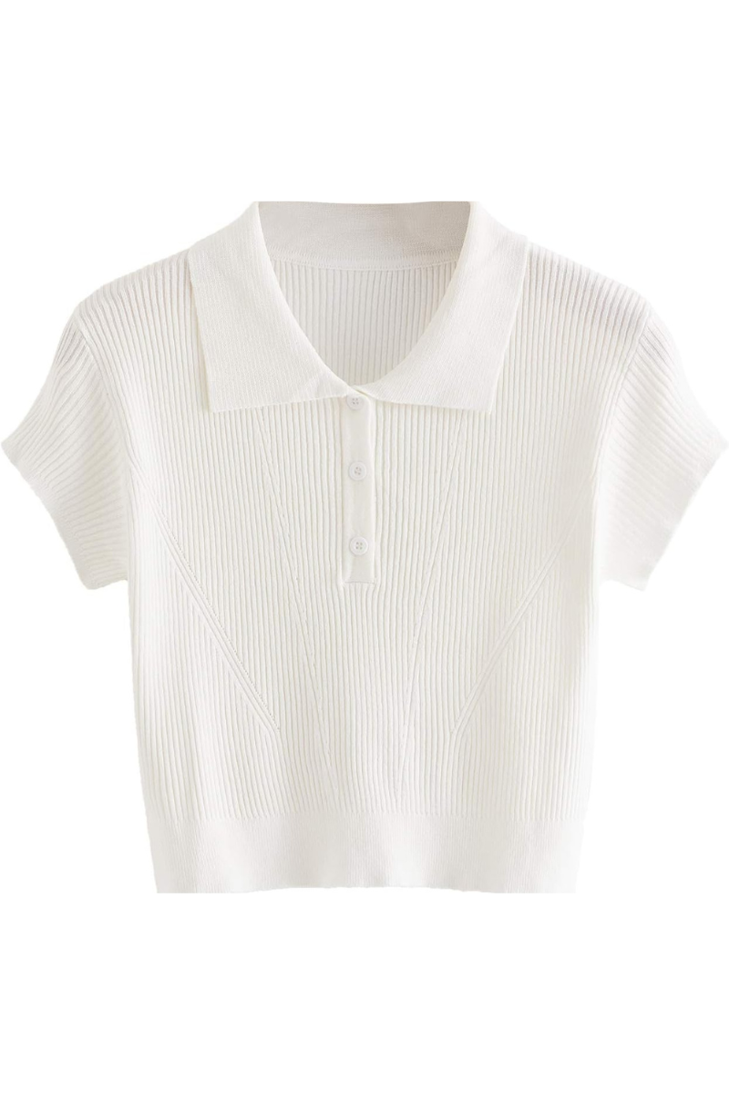 Short-sleeved knitted polo shirt with buttons