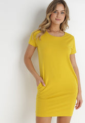 Yellow T-shirt dress with pockets