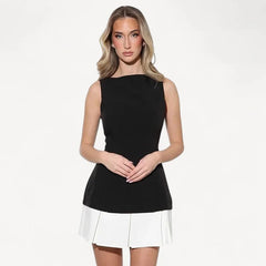 Mini dress with contrasting pleated skirt