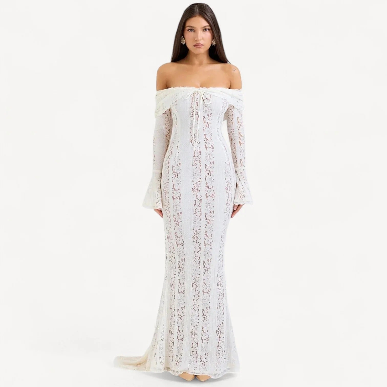 White long dress with floral lace