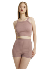 High-waisted ruched ruffle corrective shorts