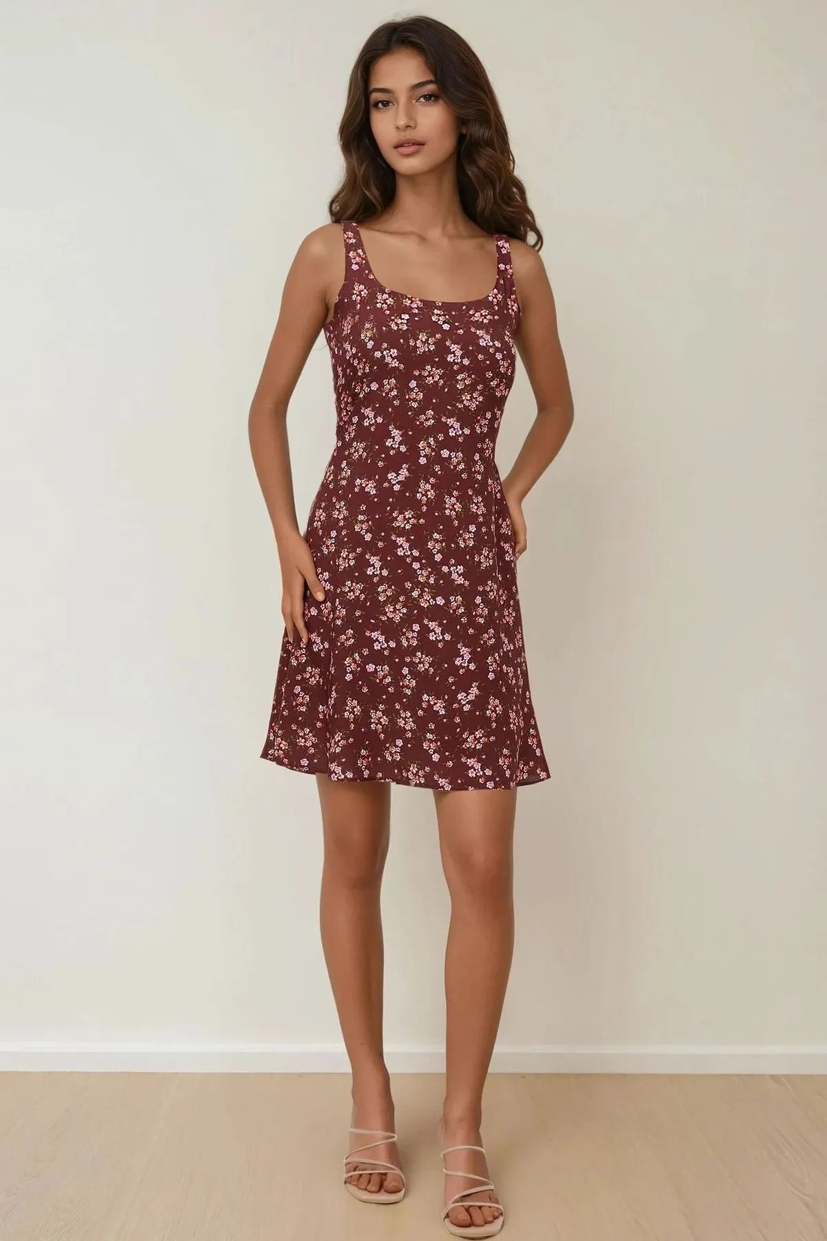 Burgundy floral summer dress
