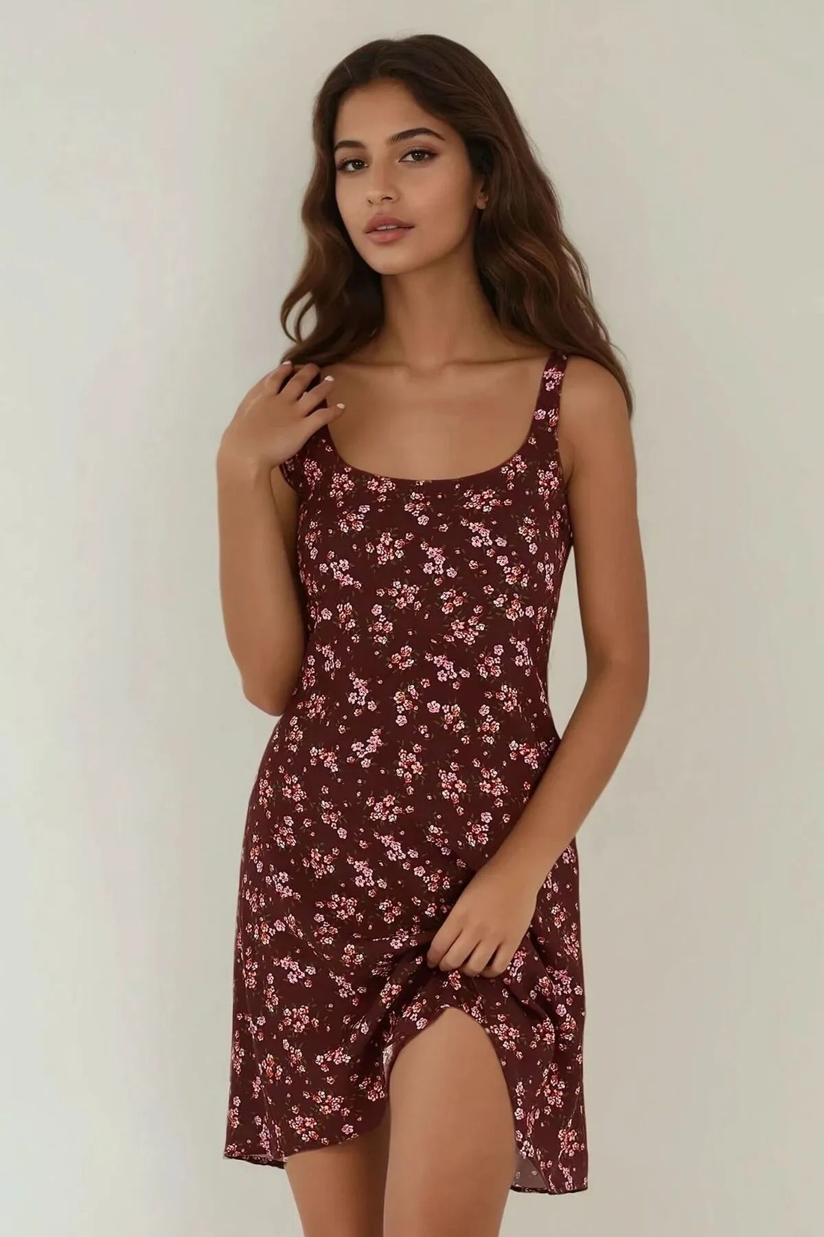 Burgundy floral summer dress