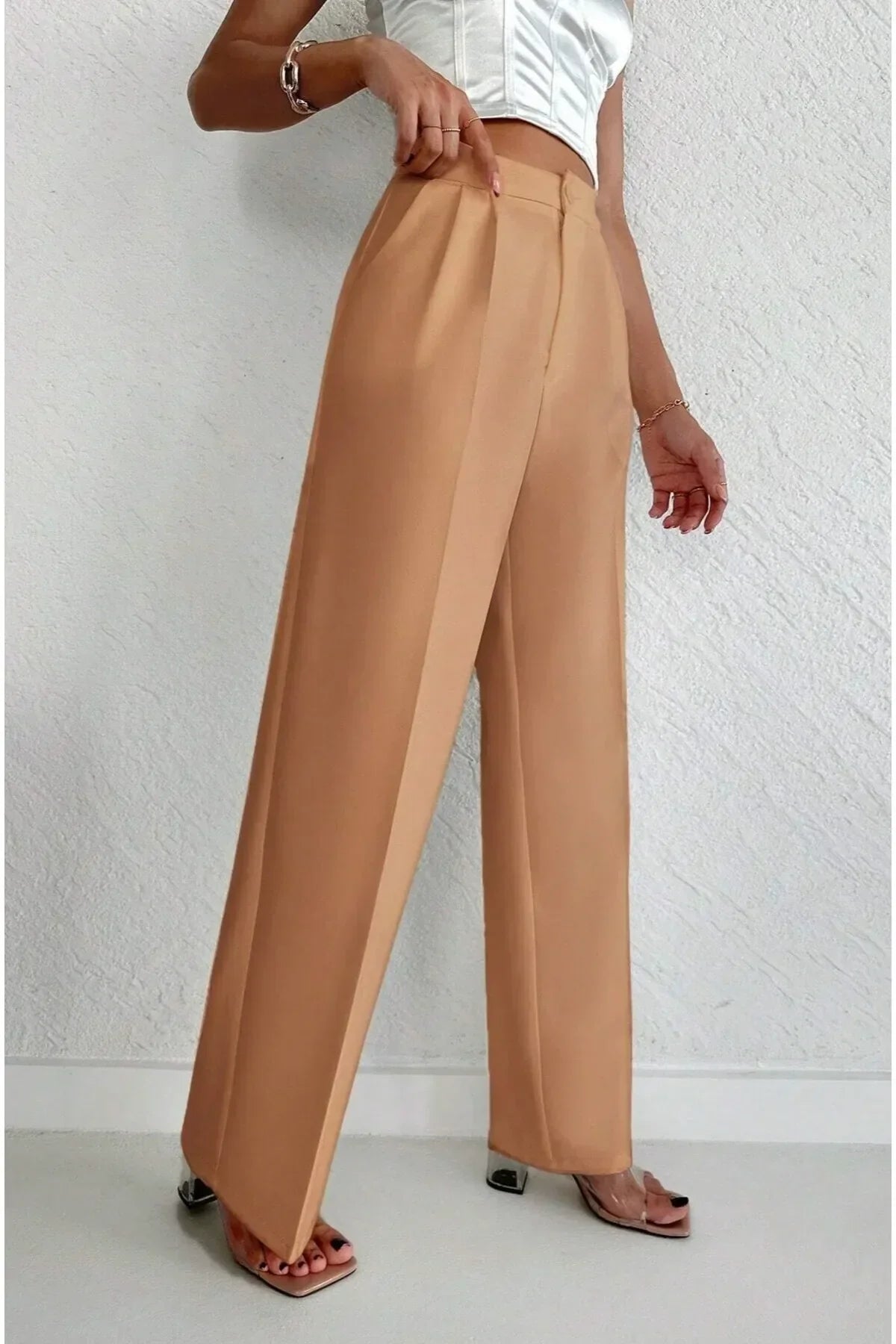 Beige wide leg pants