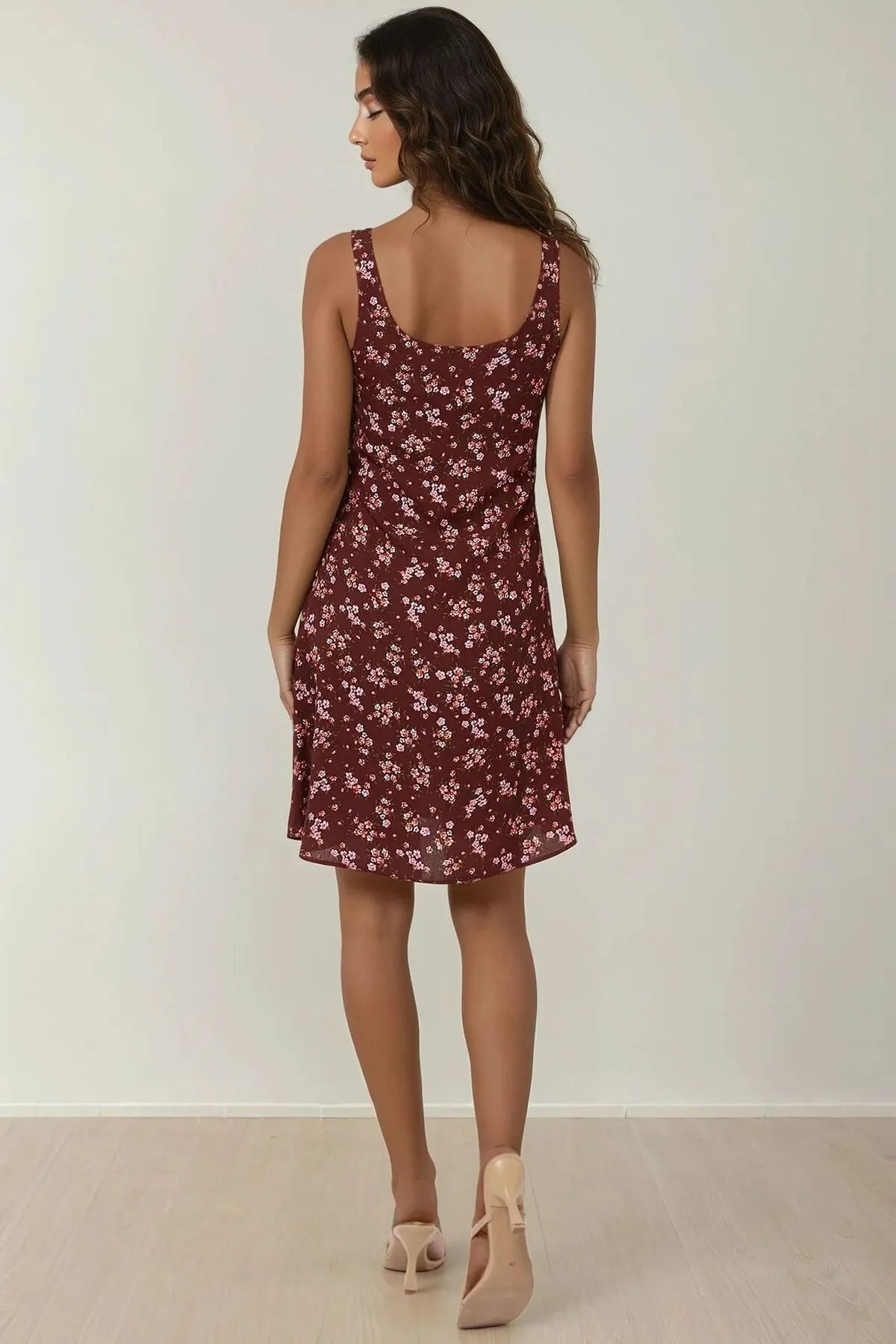 Burgundy floral summer dress