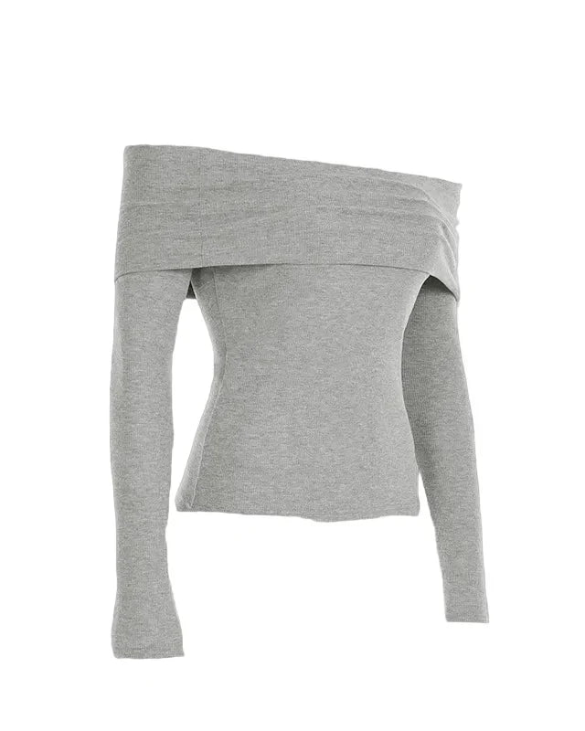 Light Gray off-shoulder top with folded edge