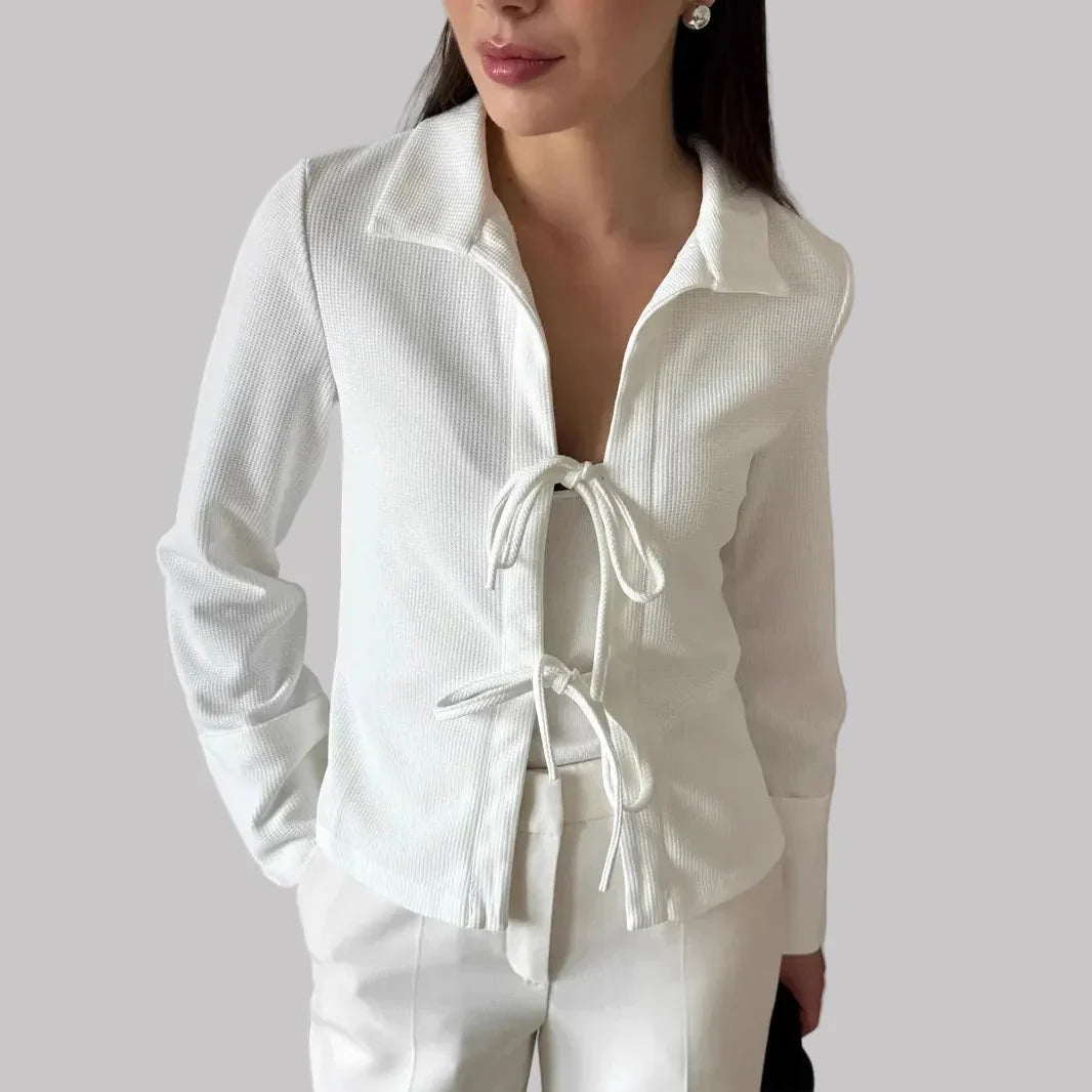 Blouse with tie front and collar