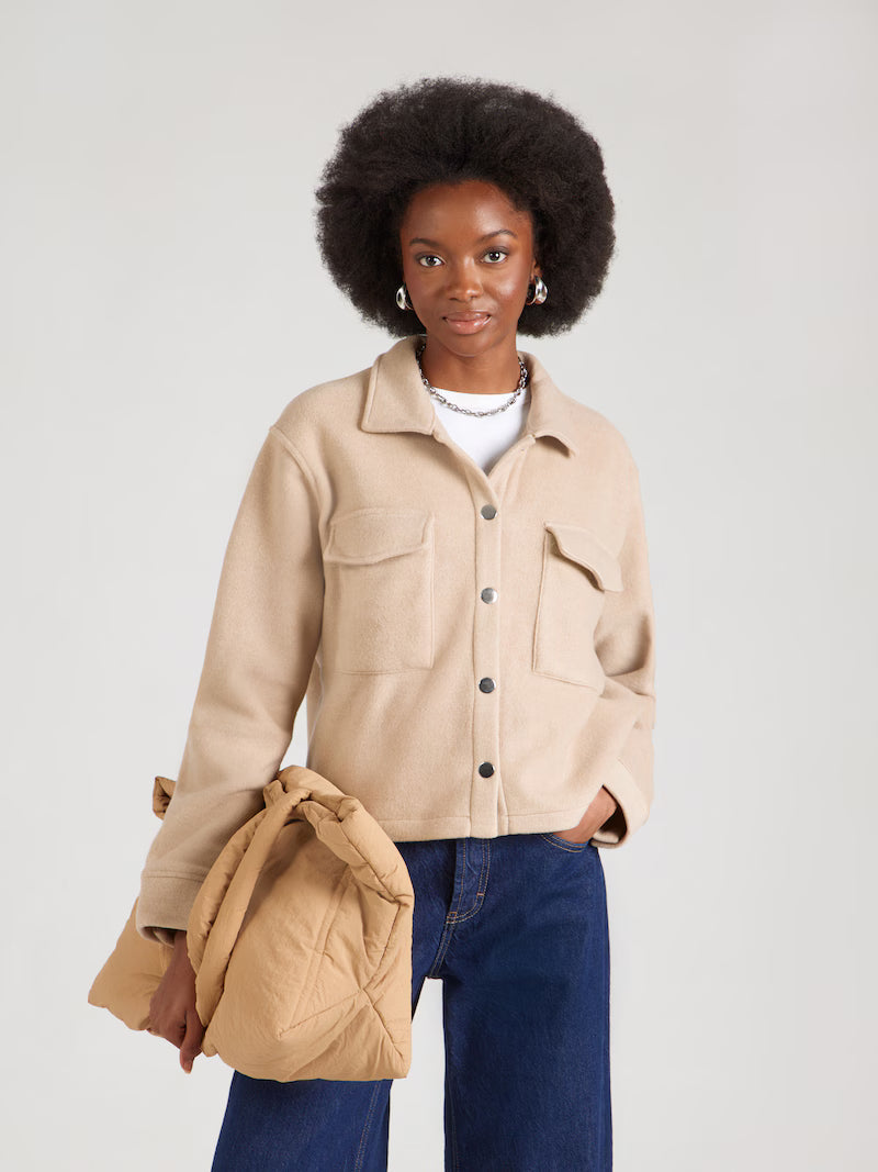 Beige shirt jacket with snap buttons