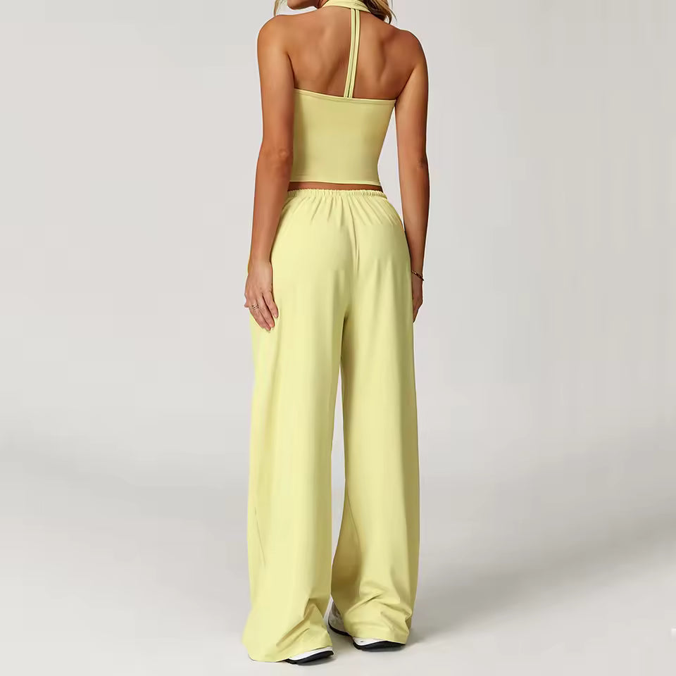 Halterneck top and wide leg pants set