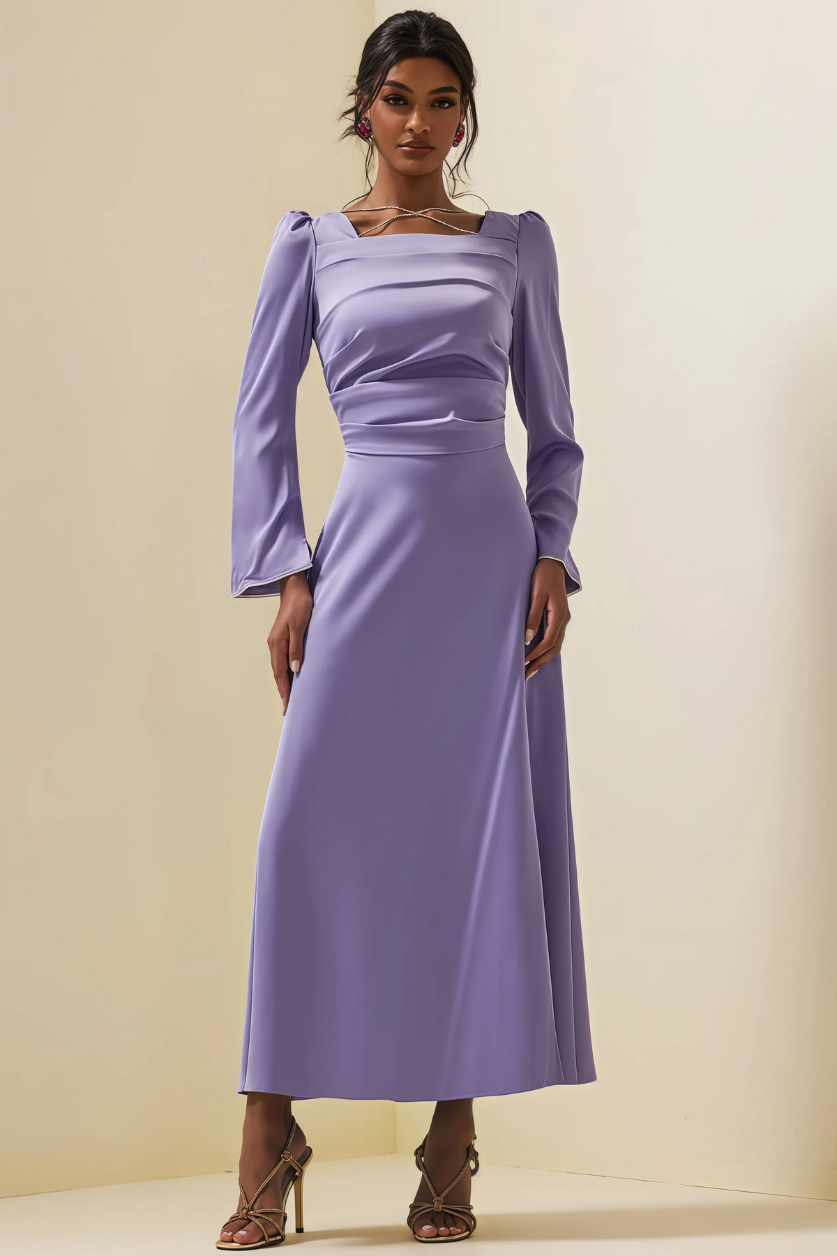 Light purple satin long sleeve dress